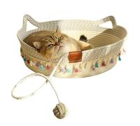Large Cat Bed Basket Round Cotton Rope Woven,Cat Bed for Indoor with Toy Ball, Suitable for Small and Medium Pets, 18.9" L x 18.9" W x 6" Th (with Tassels)
