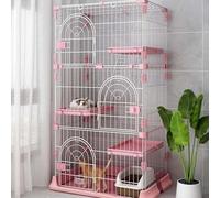 Large Cat Cage 64.3 Inches Detachable Cat Kennel with 3 Platforms And 1 Ramp Ladders Pet Playpen with 3 Doors Indoor Cat Enclosures Cat Catios for Small And Medium Animals,Pink