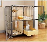 Large Cat Cage, Cat Cage Indoor Cat Enclosures, Small Animal Cages, With cat litter box and cat litter box, with rollers at the bottom, it can be moved freely, for 1-2 Cats, Ferret, Chinchil (Bla