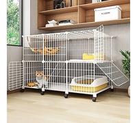 Large Cat Cage, Cat Cages Indoor Cat Playpen Enclosures & Steps, Cat Kennel Metal Kennels Crate with Universal Wheel, Large Exercise Place Ideal for 1-3 Cat (111x49x76cm)