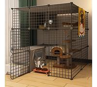 large cat cage - cat enclosure cat cage kennel cat playpen indoor ferret cage detachable metal indoor diy kennels cat crate with cat litter box - for small animal, puppies, kitties, bunny (size : 147