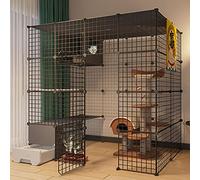 Large Cat Cage - Cat Enclosure Cat Cage Kennel Cat Playpen Indoor ferret Cage Detachable Metal Indoor DIY Kennels Cat Crate with Cat Litter Box - for Small Animal, Puppies, Kitties, Bunny (147x95x