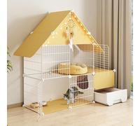 Large Cat Cage, Cat Enclosure with Cat Litter Box and Ladder, Large 2/3 Tier Cat Playpen Cat Kennels, Indoor Large Detachable Metal Mesh DIY Cat Playpen,Yellow a-44x15x43