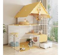 Large Cat Cage, Cat Enclosure with Cat Litter Box and Ladder, Large 2/3 Tier Cat Playpen Cat Kennels, Indoor Large Detachable Metal Mesh DIY Cat Playpen,Yellow a-44x30x57
