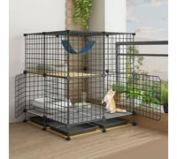 Large Cat Cage, Cat Houses for Indoor Cats, Cat Cage DIY Cat Playpen Indoor Detachable Metal Wire Kitten Kennels Crate Small Animal Cage Assembled Cat Enclosures, for 1-2 Cats,Black-75x75x84cm