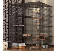 Large Cat Cage, Cat Kennels for Indoor Cats, Metal cat cage, removable, foldable, for 1-2 Cats, Ferret, Small Animals, Kitty, Squirrel, Easy to Assemble Cattery ( Size : 111*111*145cm/44*44*57in )