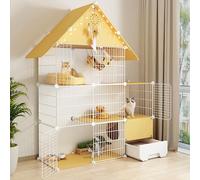Large Cat Cage Enclosure with Litter Box and Ladder, 2/3 Tier Detachable Metal Mesh Indoor Cat Playpen Kennel