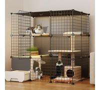 Large Cat Cage Enclosures, Pet Cat Playpen, Detachable Metal Wire Large Kitten Enclosure with Litter Box, Easy to Clean and Assemble, for Cats, Chinchilla, Rabbit,One Color-42.9x36.6x42.9