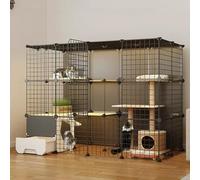 Large Cat Cage Enclosures, Pet Cat Playpen, Detachable Metal Wire Large Kitten Enclosure with Litter Box, Easy to Clean and Assemble, for Cats, Chinchilla, Rabbit,One Color-57.1x36.6x42.9