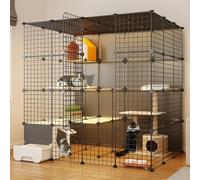 Large Cat Cage Enclosures, Pet Cat Playpen, Detachable Metal Wire Large Kitten Enclosure with Litter Box, Easy to Clean and Assemble, for Cats, Chinchilla, Rabbit,One Color-57.1x55.1x57.1