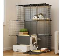 Large Cat Cage Enclosures, Pet Cat Playpen, Detachable Metal Wire Large Kitten Enclosure with Litter Box, Easy to Clean and Assemble, for Cats, Chinchilla, Rabbit,One Color-28.7x18.5x42.9