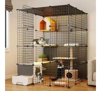 Large Cat Cage Enclosures, Pet Cat Playpen, Detachable Metal Wire Large Kitten Enclosure with Litter Box, Easy to Clean and Assemble, for Cats, Chinchilla, Rabbit,One Color-42.9x55.1x57.1