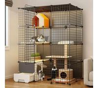 Large Cat Cage Enclosures, Pet Cat Playpen, Detachable Metal Wire Large Kitten Enclosure with Litter Box, Easy to Clean and Assemble, for Cats, Chinchilla, Rabbit,One Color-A-57x36.6x57.1