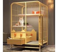 Large Cat Cage for Indoor Use with Litter Box, Fits 2 Cats, High Baffle to Prevent Litter Splashing, Metal Fence, Easy Assembly for Small and Medium Pets