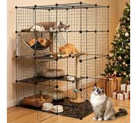 Large Cat Cage Indoor 4 Tier 109x74x143cm DIY Cat Enclosure Metal Wire Cat Playpen with Ladders, Platforms & Doors, Detachable Pet Playpen Cat Crate for Indoor Cats, Ferret, Rabbit & Small Animals