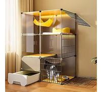 Large Cat Cage Indoor Enclosure, Collapsible Metal Pet Kennel with Free-Standing Litter Box, Easy to Assemble Cat Crate for 1-2 Cats, Spacious Exercise Area