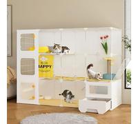 Large Cat Cage Indoor, High Transparency Panorama Enclosure, Litter Box Integrated House, Indoor DIY Playpen