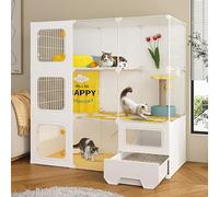 Large Cat Cage Indoor, Indoor Pet Home Small Animal House, With enclosed cat litter box, cat ladder, large capacity, layered design, easy to clean, for 1-4 Cats