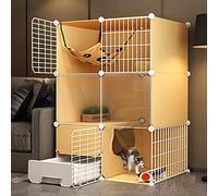 Large Cat Cage Indoor - Small Animals Cage Diy Wire Fence Cat Kennel Cat Cages Indoor Large with Litter Box for 1-2 Cats, Ferret, Chinchilla, Rabbit, Small Animals (Yellow 75 * 49 * 109cm)