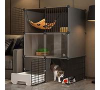 Large Cat Cage Indoor - Small Animals Cage Diy Wire Fence Cat Kennel Cat Cages Indoor Large with Litter Box for 1-2 Cats, Ferret, Chinchilla, Rabbit, Small Animals,Black-75 * 49 * 109cm