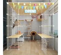 Large Cat Cage Playpen - 2/3 Tier Metal Wire Kennel, Spacious DIY Pet Enclosure for Cats, Easy to Clean, White, Indoor/Outdoor Exercise Area (58x58x58/147x147x146cm)
