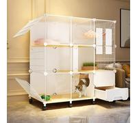 Large Cat Cage with Enclosed Litter Box, Cat Playpen for Outside, Cat Kennel Pet Playpen Enclosure for Cats, Detachable Metal Wire Kennels Ideal for 2-5 Cats,One Color-42.1x18.5x44.1in/107x47x112cm