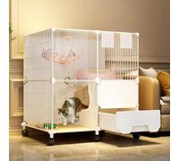 Large Cat Cage With Enclosed Litter Box, Outdoor Cat Playpen, Detachable Metal Kennel For 2-5 Cats, Spacious Pet Enclosure Ideal For Play And Comfort,One Color-28.3x18.5x30.3in/72x47x77cm