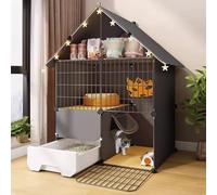 Large Cat Cage with Hammock and Litter Box - Detachable Metal Wire Playpen for Rabbits, Bunnies, Guinea Pigs, and Chinchillas
