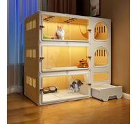 Large Cat Cage with Litter Box, 2/3/4 Tier Indoor Cat Villa and Outdoor Patio Enclosure ， Spacious Design for Cats