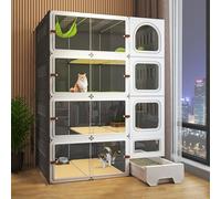 Large Cat Cage with Litter Box , 2 Tier Indoor Condo and Outdoor Patio Enclosure for Cats - Quadruple Layer Design