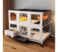 Large Cat Cage with Litter Box, 2-Tier Indoor Enclosure with Transparent Panels, Spacious Villa for Multiple Cats, Easy to Move