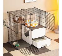Large Cat Cage with Litter Box, More-Tier DIY Enclosures Detachable Metal Wire Kennel Indoor Crate Large Exercise Place Ideal for 1-2 Cats(A)