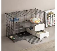 Large Cat Cage with Litter Box, More-Tier DIY Enclosures Detachable Metal Wire Kennel Indoor Crate Large Exercise Place Ideal for 1-2 Cats(C)
