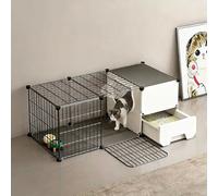 Large Cat Cage with Litter Box, More-Tier DIY Enclosures Detachable Metal Wire Kennel Indoor Crate Large Exercise Place Ideal for 1-2 Cats(B)