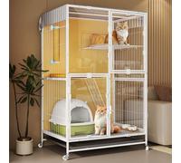 Large Cat Cage with Wheels, Multi-zone Panoramic View Cat Condo, 100cm Height, Easy Move Pet House for Indoor Cats