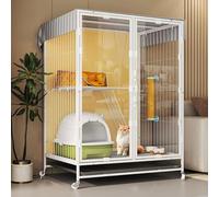 Large Cat Cage with Wheels, Multi-zone Panoramic View Cat Condo, 100cm Height, Easy Move Pet House for Indoor Cats