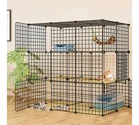 Large Cat Cages Indoor - Cat Cage Kennel Cat Enclosures Ferret Cage Cat Playpen Cat Fence Cat Cage with Litter Box Detachable Pet Exercise Place with Hammock and Bed- Ideal for 1-4 Cats (111x75x