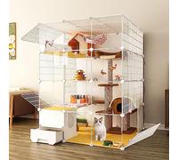 Large Cat Cages Indoor,Diy Cat Crate Playpen With Cat Litter Box,Semi-Enclosed Detachable Metal Wire Kennels Pet Enclosure,Large Exercise Place Ideal For 1-3 Cats,111x111x147cm