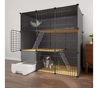 Large Cat Cages Indoor with Litter Box, Enclosed Cat Playpen for Indoor Cats, Small Animal Cage with Hammock for Cats, Guinea Pigs, Rabbits