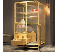 Large Cat Cages Indoor with Litter Box Fit 2 Cats High Baffle to Prevents Cat Litter From Splashing Metal Fence Ease of Assembly for Small and Medium Pets(Yellow,78 * 55 * 133cm)