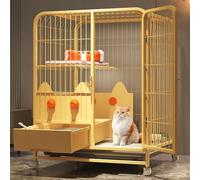 Large Cat Cages Indoor with Litter Box Fit 2 Cats High Baffle to Prevents Cat Litter From Splashing Metal Fence Ease of Assembly for Small and Medium Pets(Yellow,78 * 55 * 100cm)