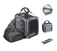 Large Cat Carrier with Litter Box, Expandable Cat Carrier for Car Travel, 17.3"x16.2"x13" Soft-Sided Pet Carrier, Collapsible Pet Carrier for Car Travel with Lockable Zippers for Medium Large Cat