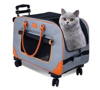 Large Cat Carrier with Wheels Pet Dog Rolling Carriers for Small Dogs Up to 38 Lbs 24"X 13.8"X 15.4" Double Trolley Case Ideal Travel, Walking and Camping(NOT for TSA)