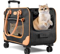 Large Cat Carrier with Wheels, Rolling Cat Carrier, 24.5"x 13.8"x 15.4" Pet Carrier with Wheels for Large Cats Small Dogs up to 38 LBS, Ideal for Travel, Walking and Camping(NOT for TSA)