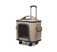 Large Cat Carrier with Wheels, Rolling Cat Carrier, Pet Carrier with Wheels for Large Cats Small Dogs, Ideal for Travel, Walking and Camping(Khaki)