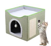 Large Cat Cave, Cat Beds for Indoor Cats, Foldable Large Cat Cave House - Cute Condominium Nest Cube House with Plush Ball and Scratch Pad for Kittens, Puppies, Small Animals Sleeping
