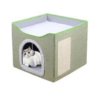Large Cat Cave, Foldable Cave Kitten House Cat Bed, Cozy Sleeping Condo with Plush Ball and Scratch Pad, 16.14x16.14x13.78 inches Cute Tent Cube Shelf for Kittens, Puppies
