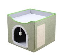 Large Cat Cave, Foldable Kitten House, Cozy Sleeping Condo, Plush Tent Bed, Cube with Hanging Ball, Grey, 15 x 15 x 17 Inch, Indoor Resting, Playtime, Small Pets