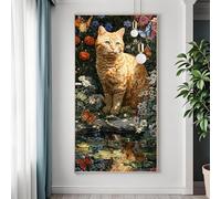 Large Cat Diamond Art Kits Adults, 5D Diamond Painting Flower Crystal Art Kits for Adults Beginner, DIY Square Full Drill Gem Painting Canvas Arts and Crafts Pictures for Room Decor Gifts 40x80 cm N-2