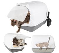 Large Cat Litter Box Covered, Cat Litter Tray with Lid, Scoop, Secure Flap Door, Carry Handle, Detachable Tray Hooded Toilet, Hidden Cats Litters Boxs, Anti-Spillage Kittens Cats Enclosed Box Pan